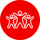 Symbol von drei Menschen in einem Kreis